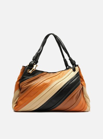 Bolsa Shopping Marrom Mix Couro Grande Costuras