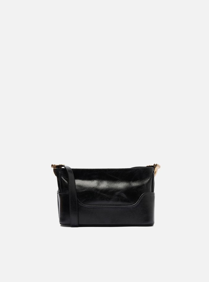 Bolsa Tiracolo Preta Couro Natural Pequena Metais