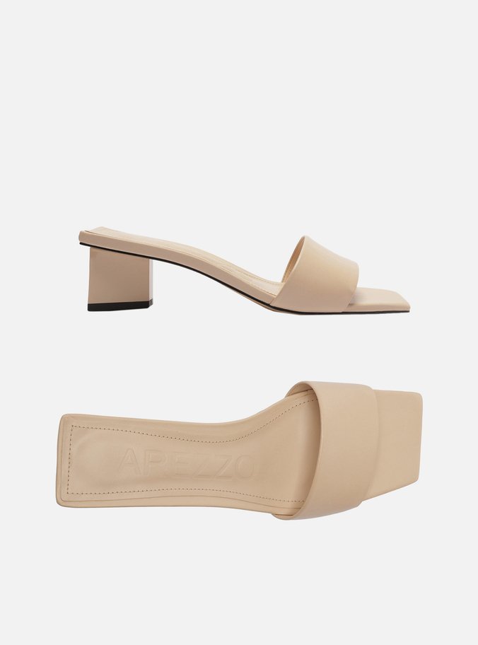 Mule Nude Couro Salto Baixo Bloco