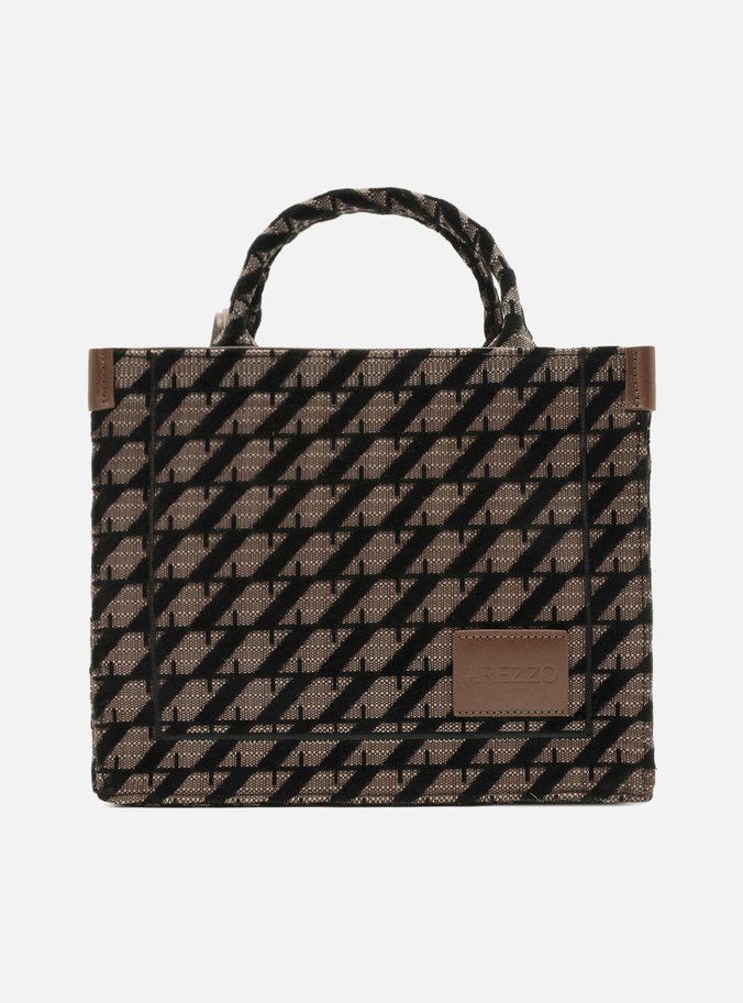 Bolsa Shopping Marrom Jacquard Média Bicolor