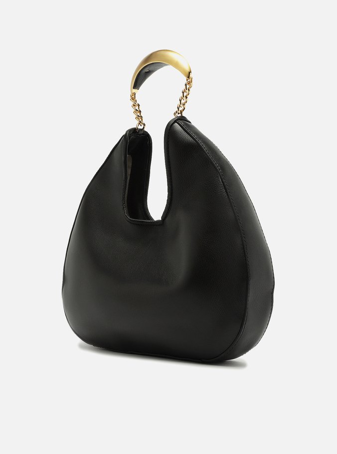 Bolsa Tiracolo Preta Couro Média Metal Bold