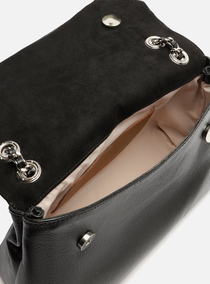 Bolsa Tiracolo Preta Couro Média Metal