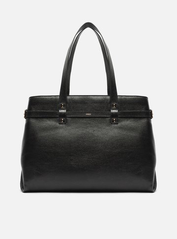 Bolsa Shopping Preta Couro Grande Fivelas
