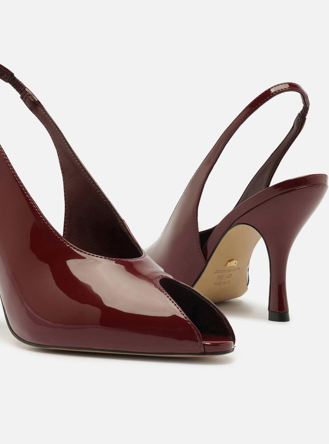 Peep Toe Vinho Verniz Salto Alto Slingback