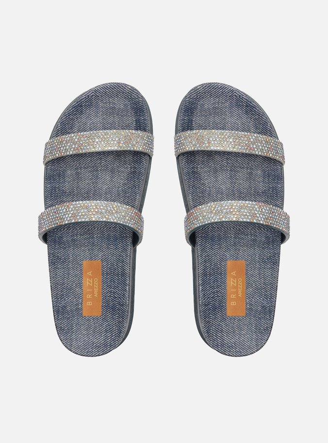 Sandália Papete Azul Denim Strass Luna Brizza
