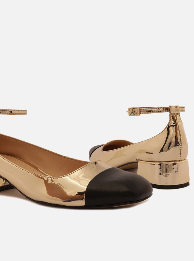 Sapato Boneca Dourado Bico Quadrado Cap Toe