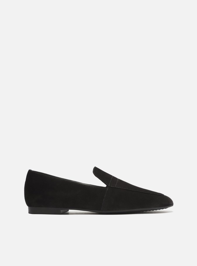 Mocassim Preto Nobuck Bico Quadrado Costuras