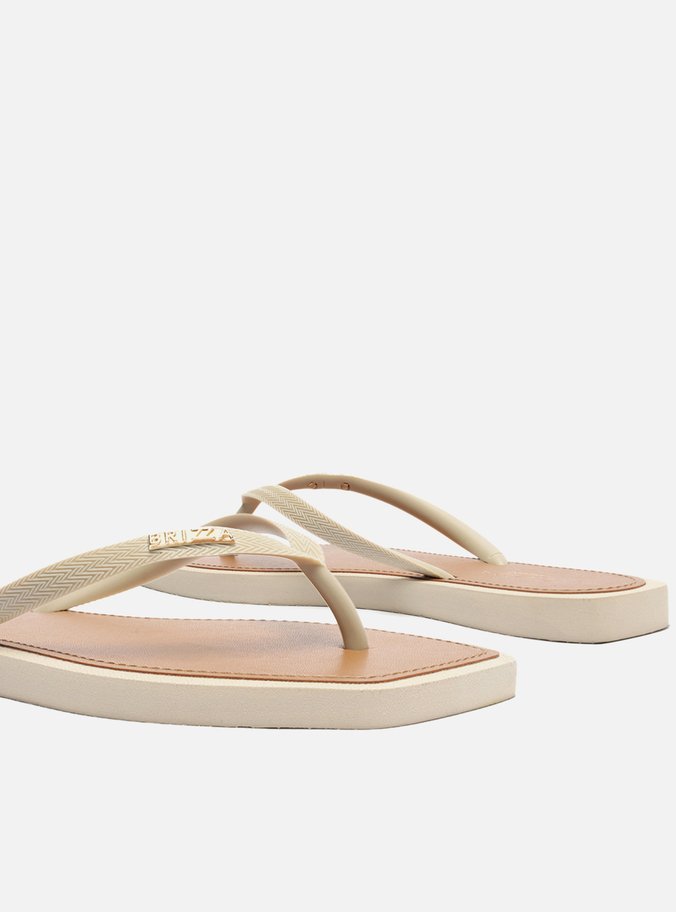 Chinelo de Dedo Off-White Square Palmilha Marrom