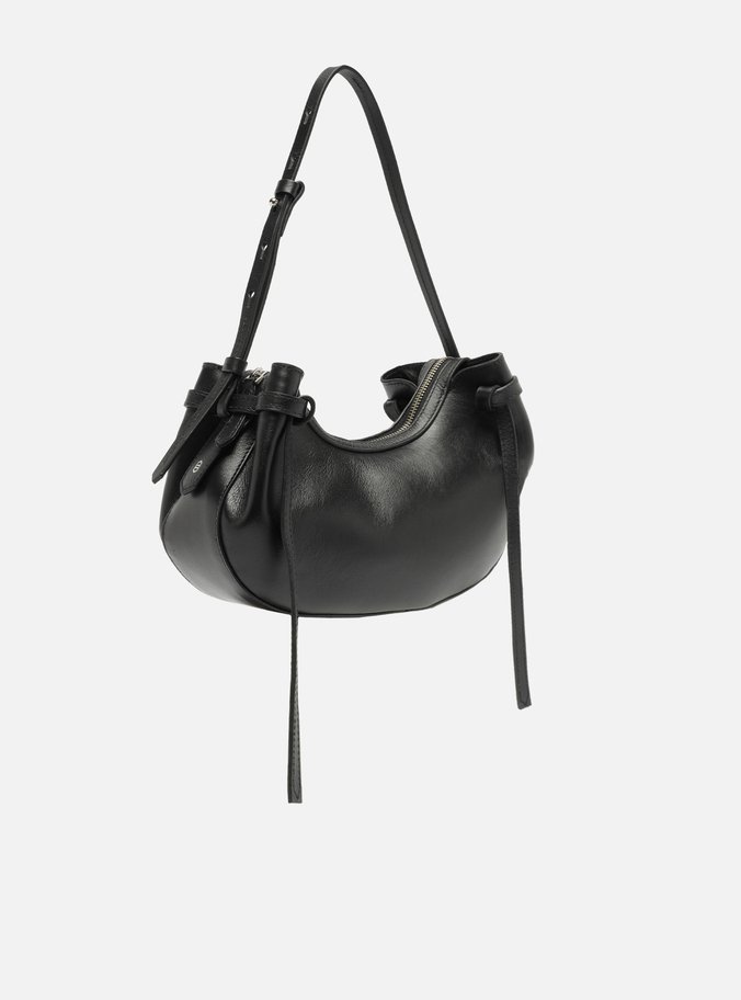 Bolsa Tiracolo Preta Couro Média Curve Tiras