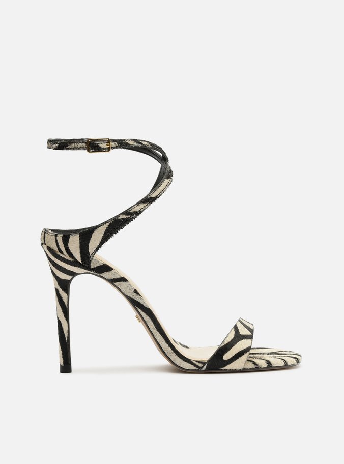 Sandália Animal Print Salto Fino Tiras Cruzadas