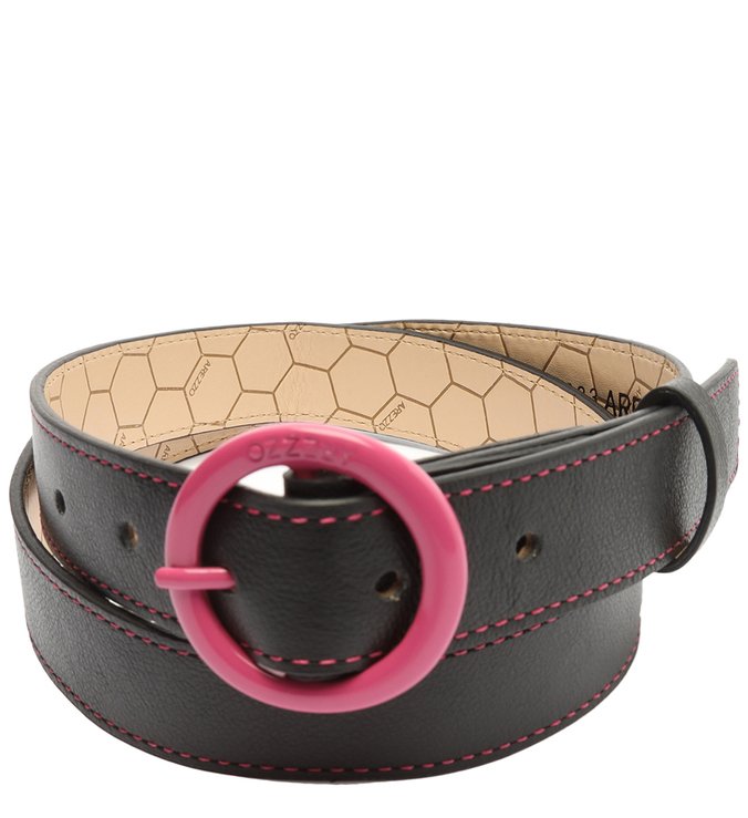 Cinto Preto Couro Fivela Rosa Lucy