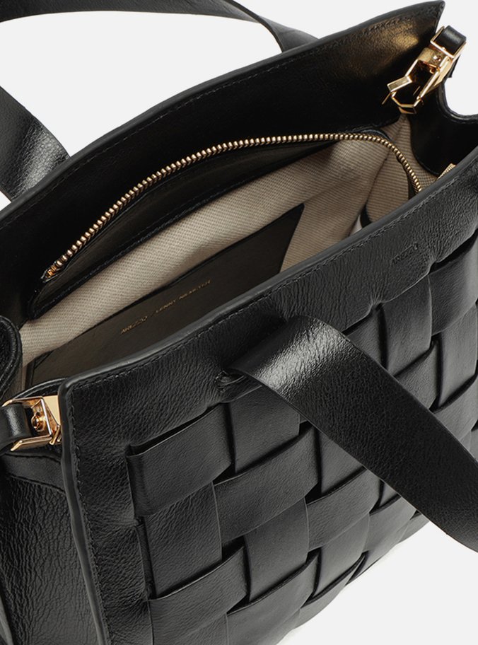 Bolsa Tote Preta Couro Grande Tressê Maxi Lenny