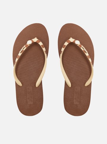 Chinelo de Dedo Marrom Tiras Listradas Easy Bacio Di Latte