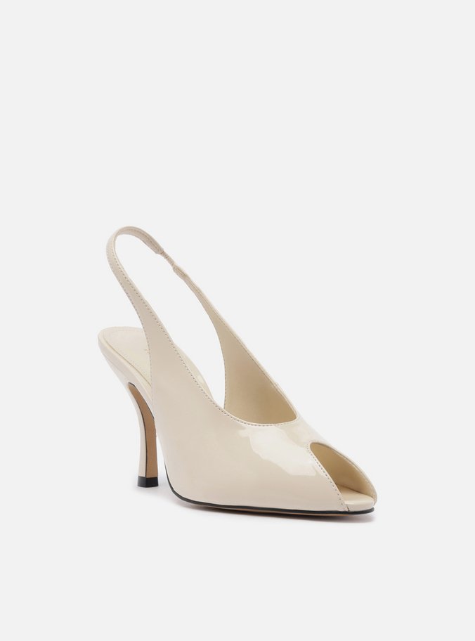 Peep Toe Branco Verniz Salto Alto Slingback