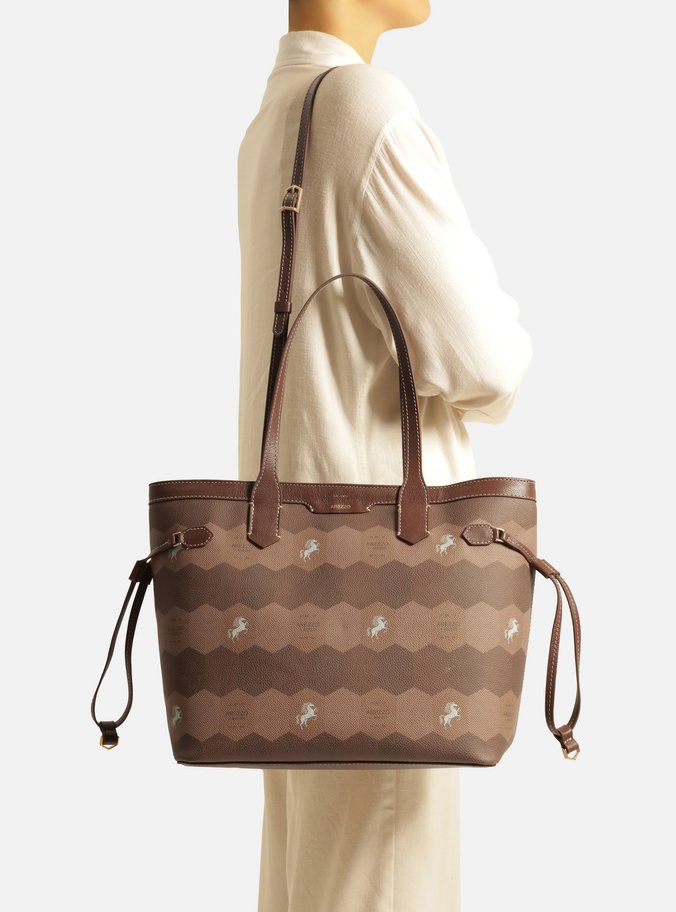 Bolsa Shopping Marrom Couro Estampa  Média