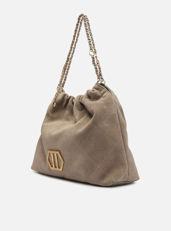 Bolsa Hobo Cinza Couro Acamurçado Esther Grande