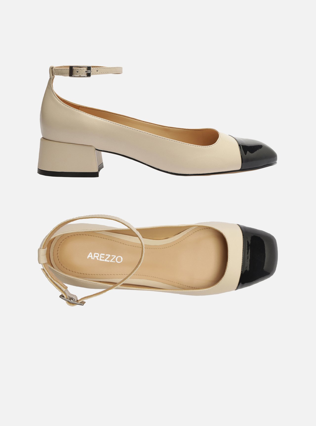 Sapato Boneca Branco Couro Bico Quadrado Cap Toe — foto 5