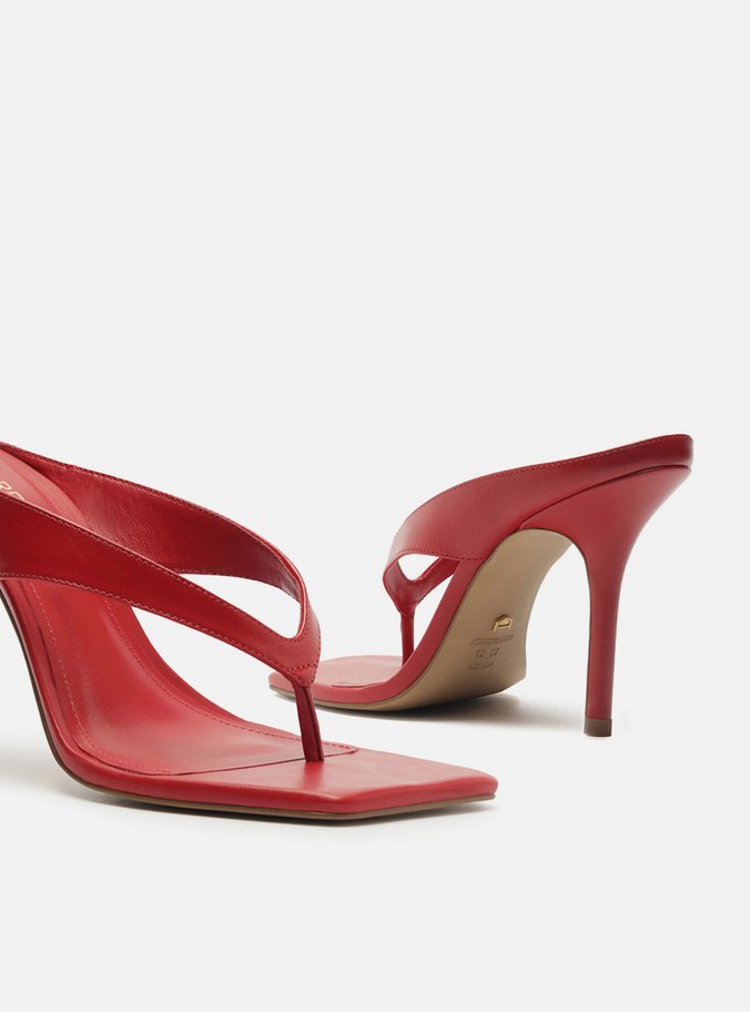 Tamanco Vermelho Couro Salto Alto Thong