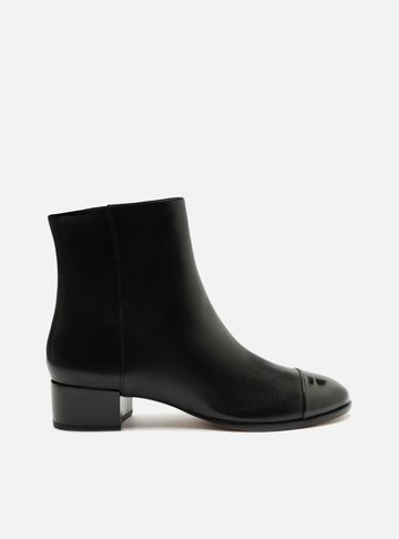Bota Preta Couro Cano Curto Bloco Cap Toe
