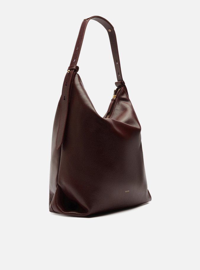 Bolsa Hobo Vinho Couro Grande Detalhe Tiras