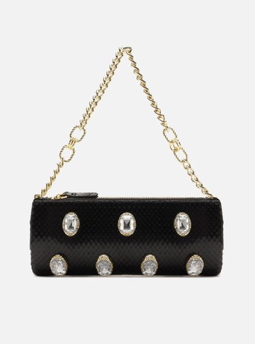 Bolsa Shoulder Preta Snake Grande Pedras