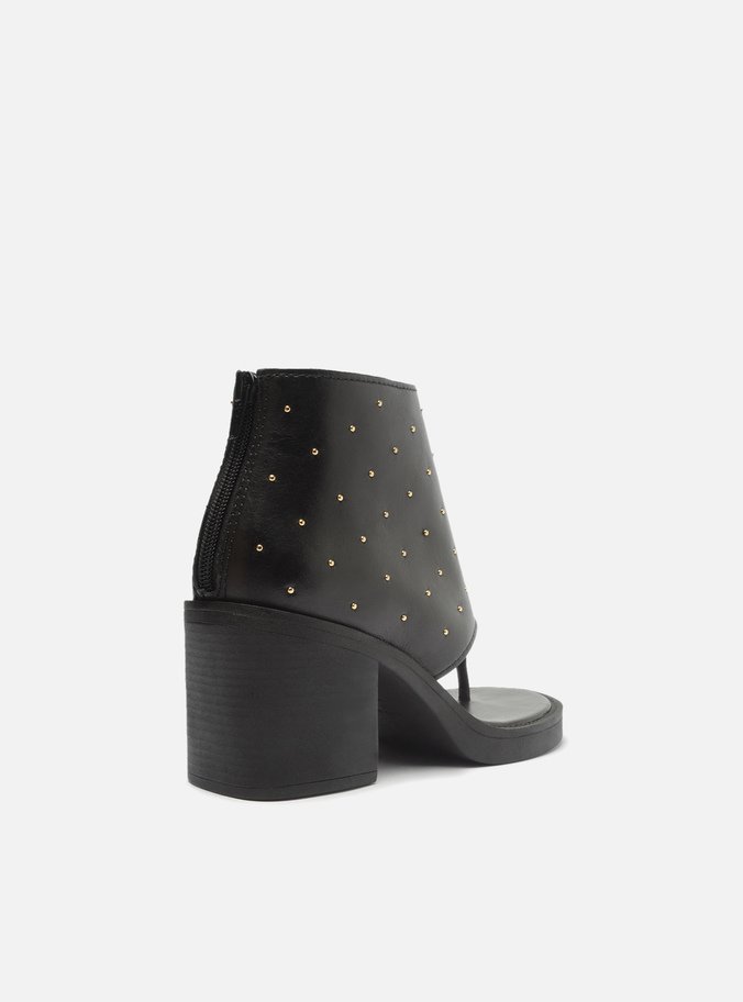 Sandal Boot Preta Couro Salto Bloco Studs