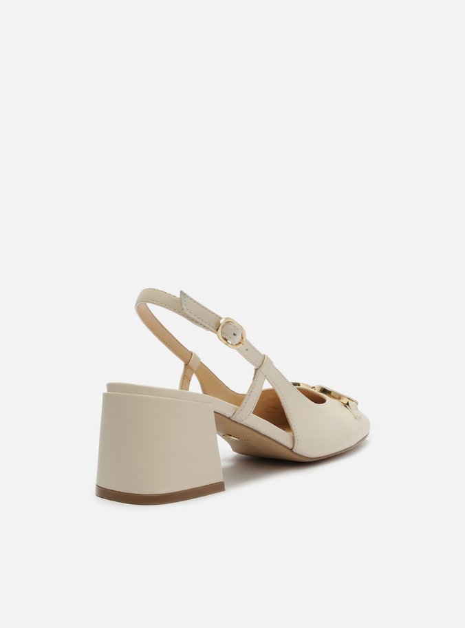 Scarpin Off-White Couro Slingback Bridão