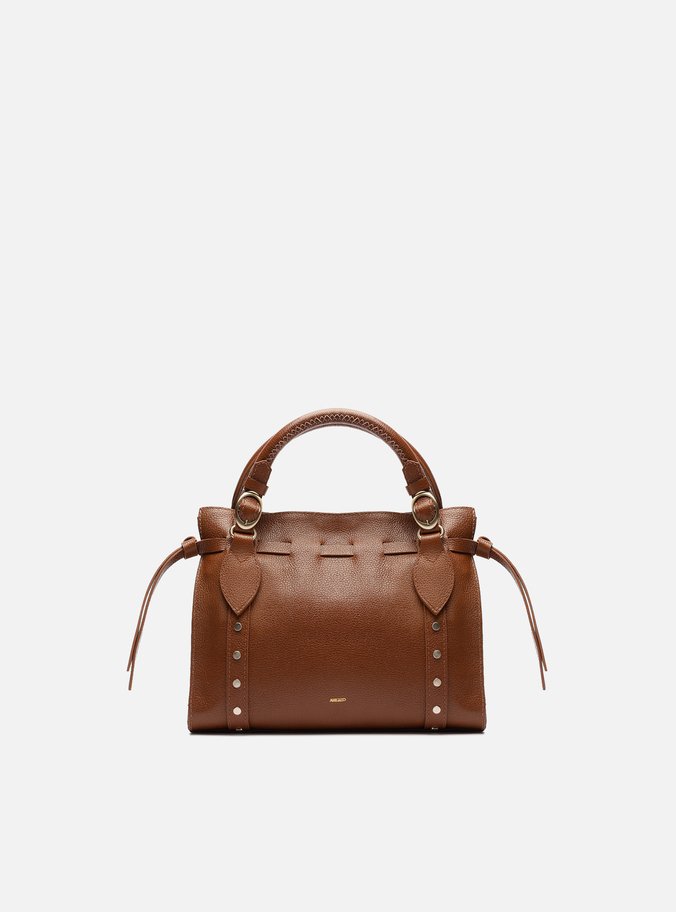 Bolsa Tote Marrom Couro Média Rebites