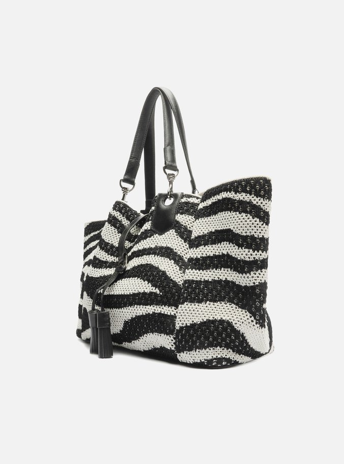 Bolsa Shopping Preta Crochê Grande Zebra