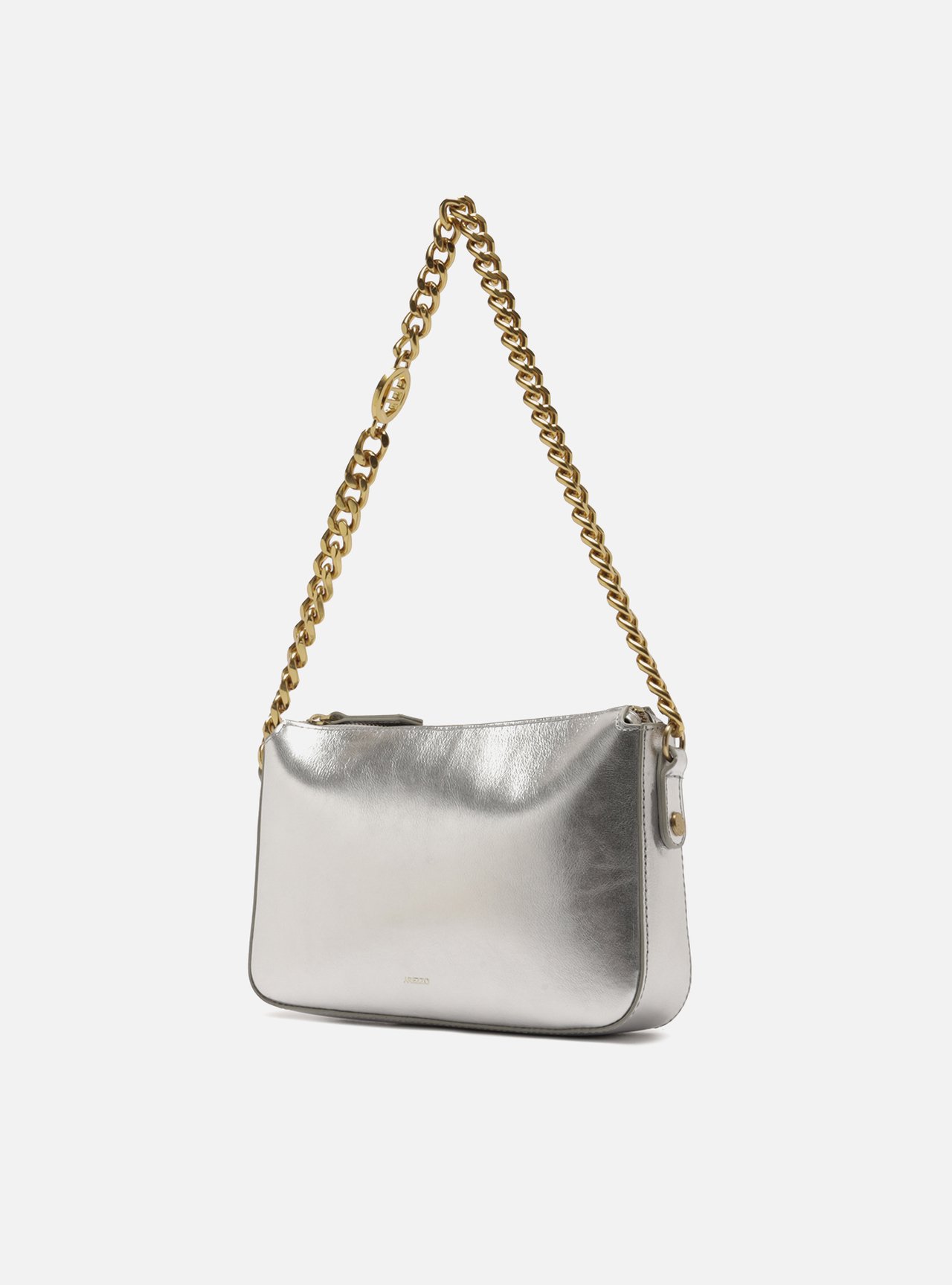 Bolsa Shoulder Prata Couro Pequena Alças Corrente — foto 2