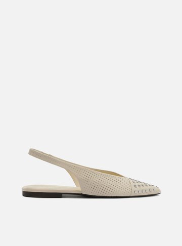 Arezzo — Sapatilha Off White Couro Bico Fino Metais Slingback