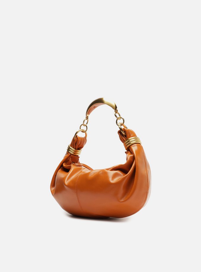 Bolsa Tiracolo Laranja Couro Média Alça Argolas