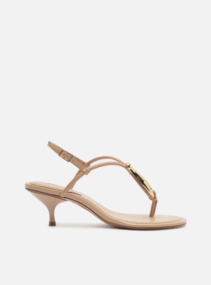 Sandália Nude Salto Fino Metais