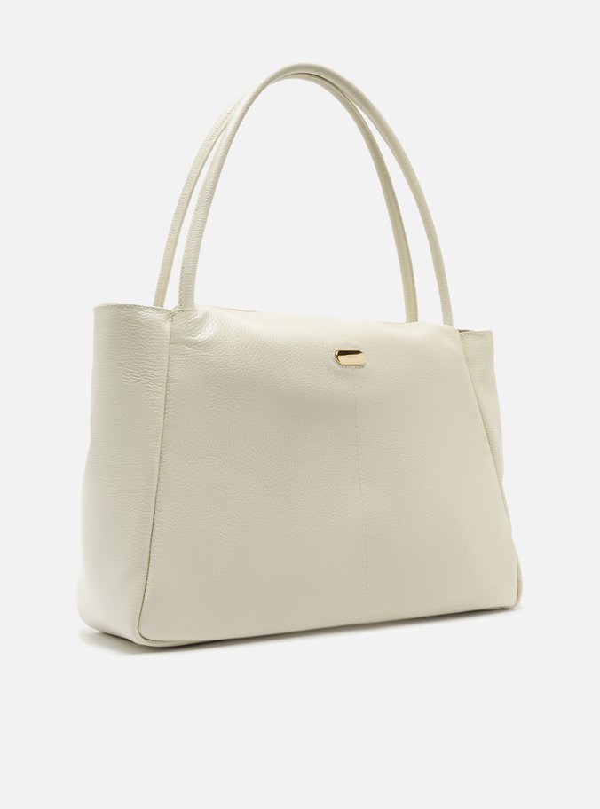 Bolsa Shopping Branca Couro Grande Tag Metal