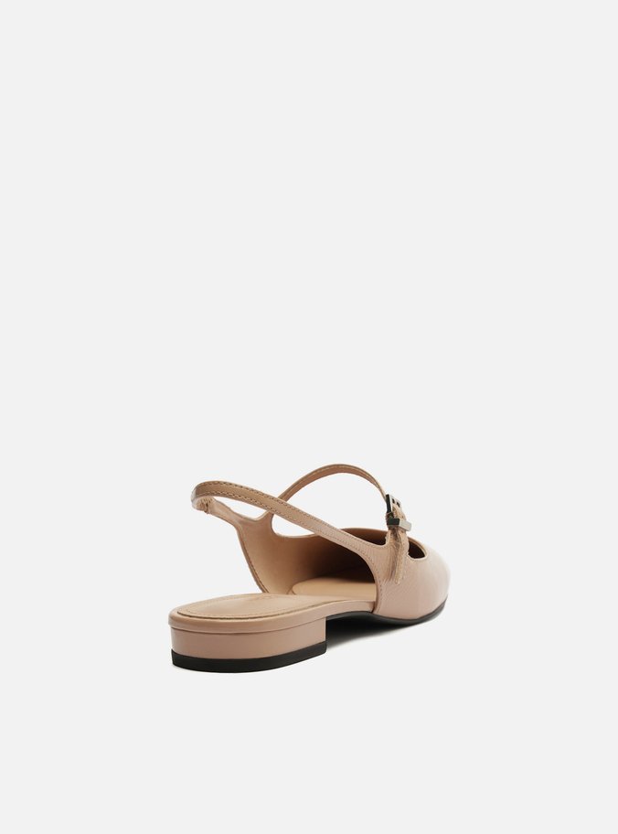 Sapatilha Boneca Bege Couro Slingback Classic