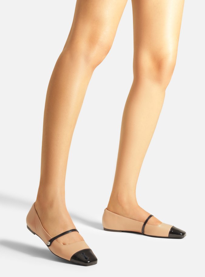 Sapatilha Boneca Bege Cap Toe Preta
