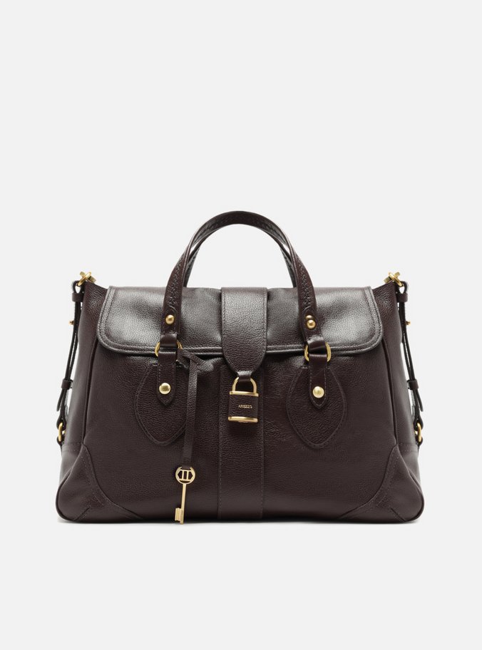 Bolsa Tote Marrom Couro Média Cadeado