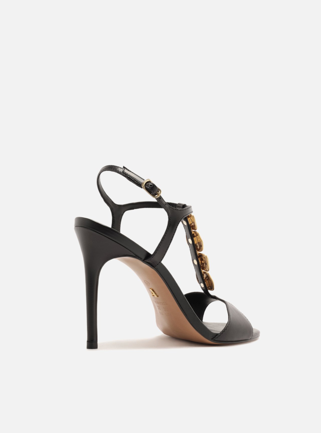 Sandália Preta Couro Slingback Salto Fino Metais — foto 3