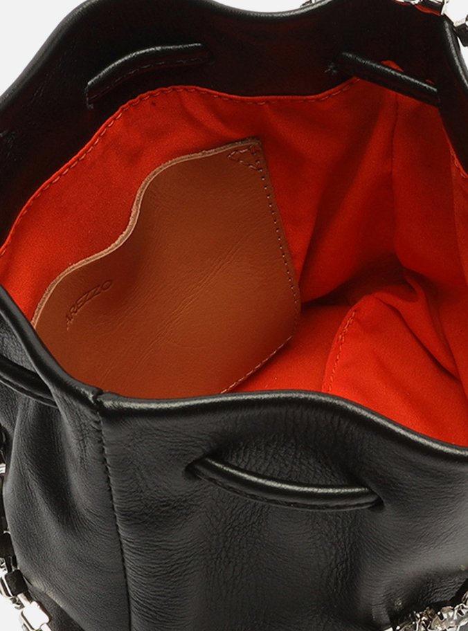 Bolsa Bucket Preta Couro Pequena Pedrarias
