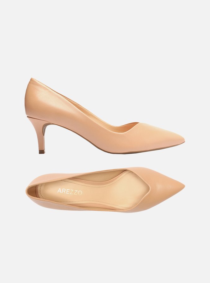 Scarpin Nude Couro Salto Baixo Fino