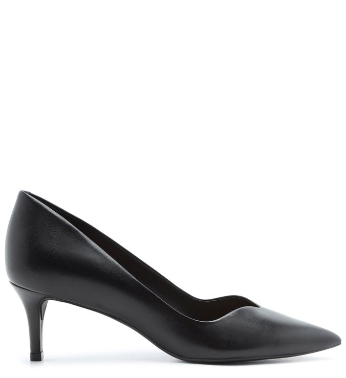 Scarpin Couro Salto Baixo Bico Fino Preto