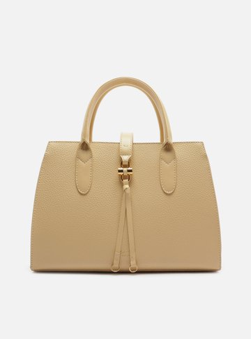 Bolsa Tote Bege Grande Metal Tiras Frontais