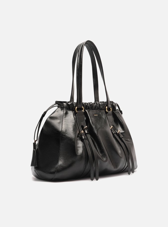 Bolsa Shopping Preta Couro Grande Fivelas