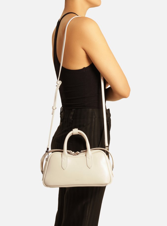 Bolsa Tiracolo Branca Couro Pequena Zíper Duplo