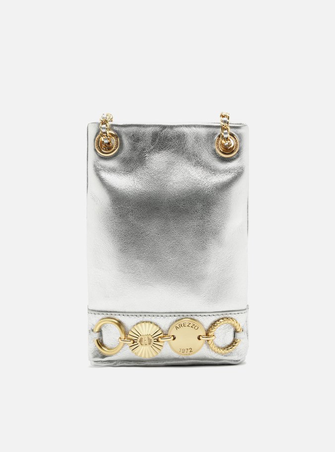 Bolsa Tiracolo Prata Couro Pequena Metais