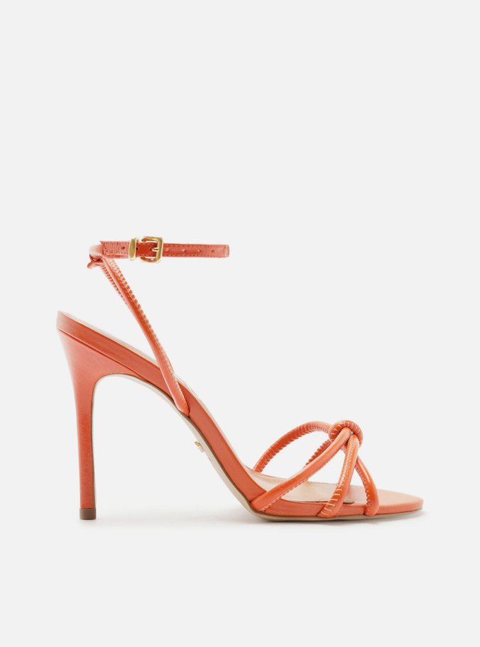 Sandália Laranja Salto Fino Custom Anklet