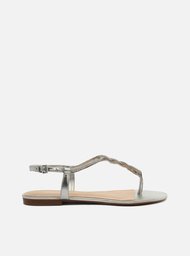 Rasteira Prateada Slim Pedraria Strass