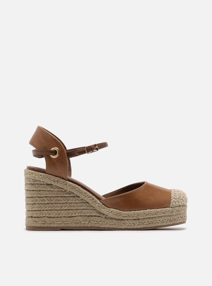 Sandália Espadrille Marrom Couro Plataforma Palha