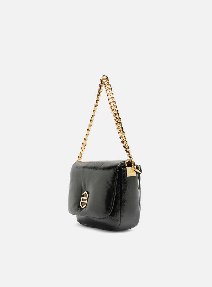 Bolsa Tiracolo Preta Couro Pequena Puffer