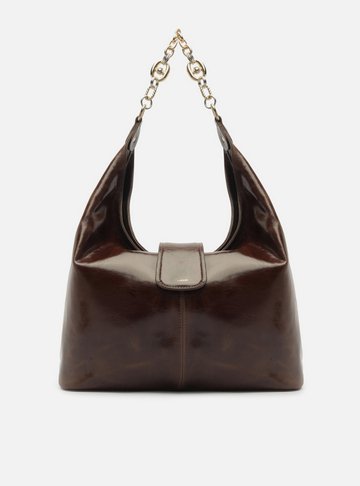 Arezzo — Bolsa Hobo Marrom Couro Grande Corrente Elos
